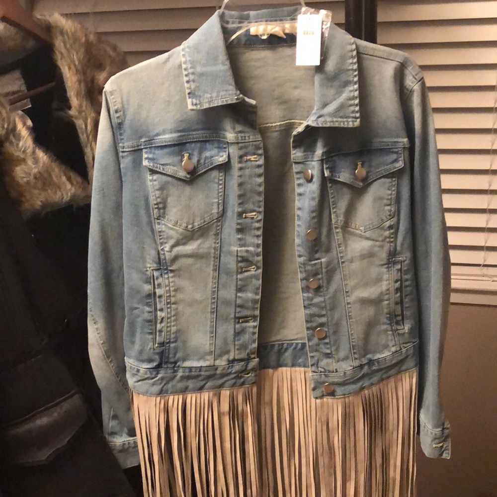 Boston proper fringe denim jacket brand new